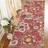 Beeiva Floral Washable Runner Rug 2x6, Red Christmas Runners Rug for Hallway with Rubber Backing, Ultra Thin Vintage Non Skid Washable Carpet for Bedroom Entrway Laundry Room