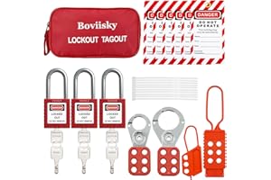 Boviisky Electrical Lockout Tagout Kit - Group Lockout Hasps, 6 Lockout Tags, 3 Key Different Loto Padlocks, Nylon Ties with Red Pocket Bag,Keyed Different
