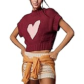 TAQCUX Womens Sweater Vest Mock Neck Cap Sleeve Sweater Tank Tops Cute Heart Knit Cropped Pullover Top