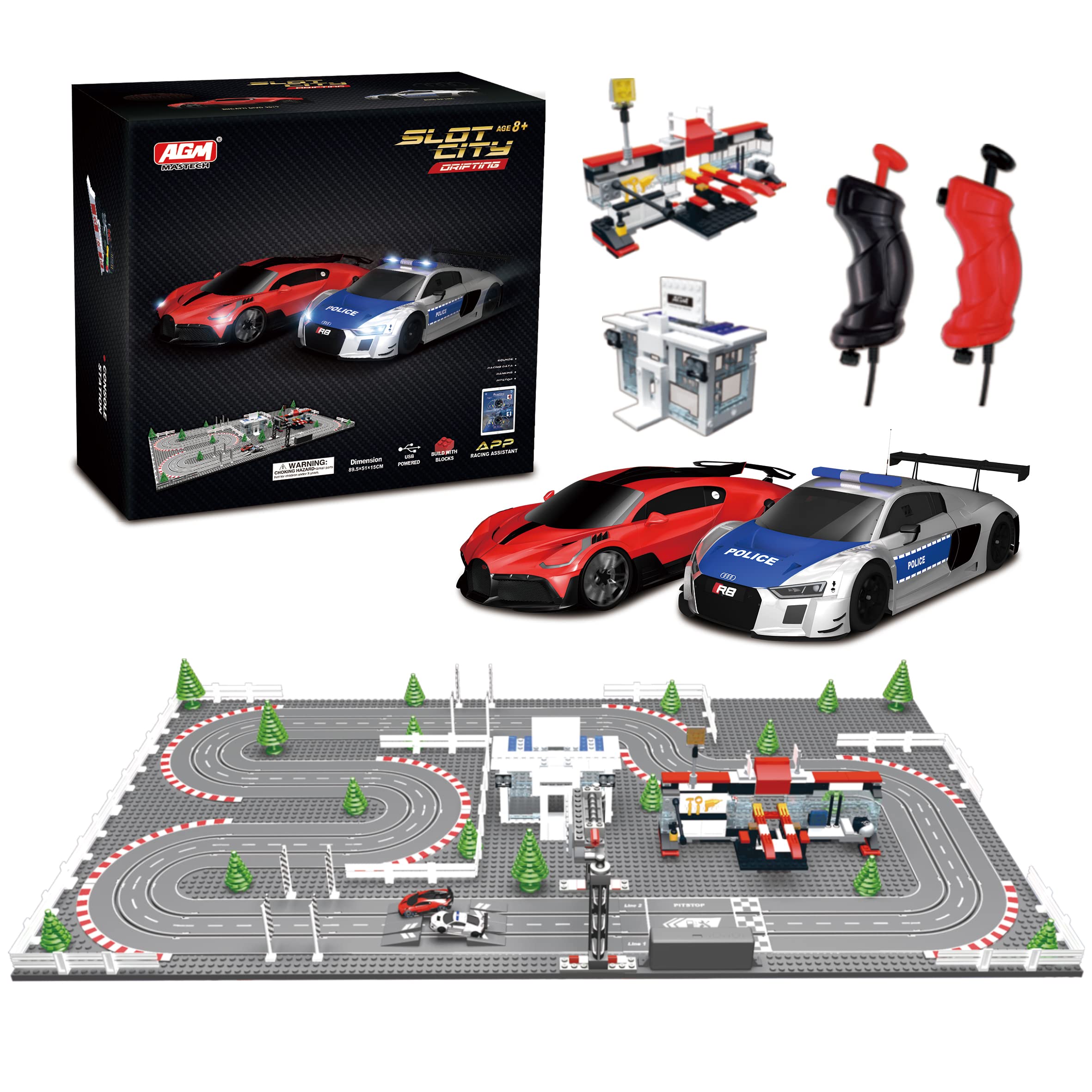 AGM MASTECH Mini Deluxe Block Building N Slot car race set GD-11 at 1:87 Scale