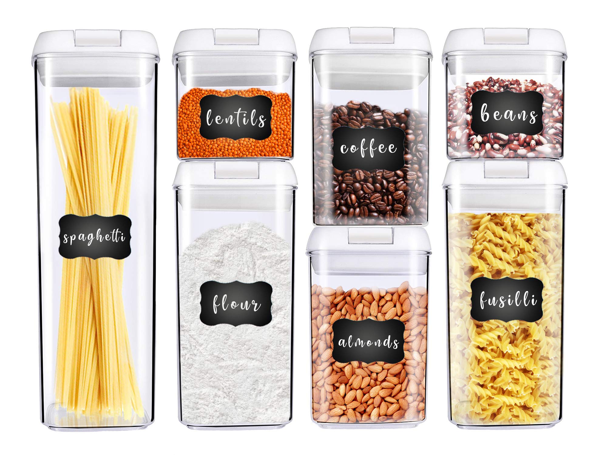 George Olivier Food Storage Containers | Set of 7 Kitchen Storage Containers + 8x Chalkboard Labels & Marker | The Perfect Airtight Food Storage Container for Cereal, Flour, Rice, Pasta & More!