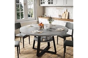 IDEALHOUSE 47'' Round Dining Table for 4-6, Modern Farmhouse Kitchen Table with Open Storage Shelf, Sturdy Frame & Scratch-Re