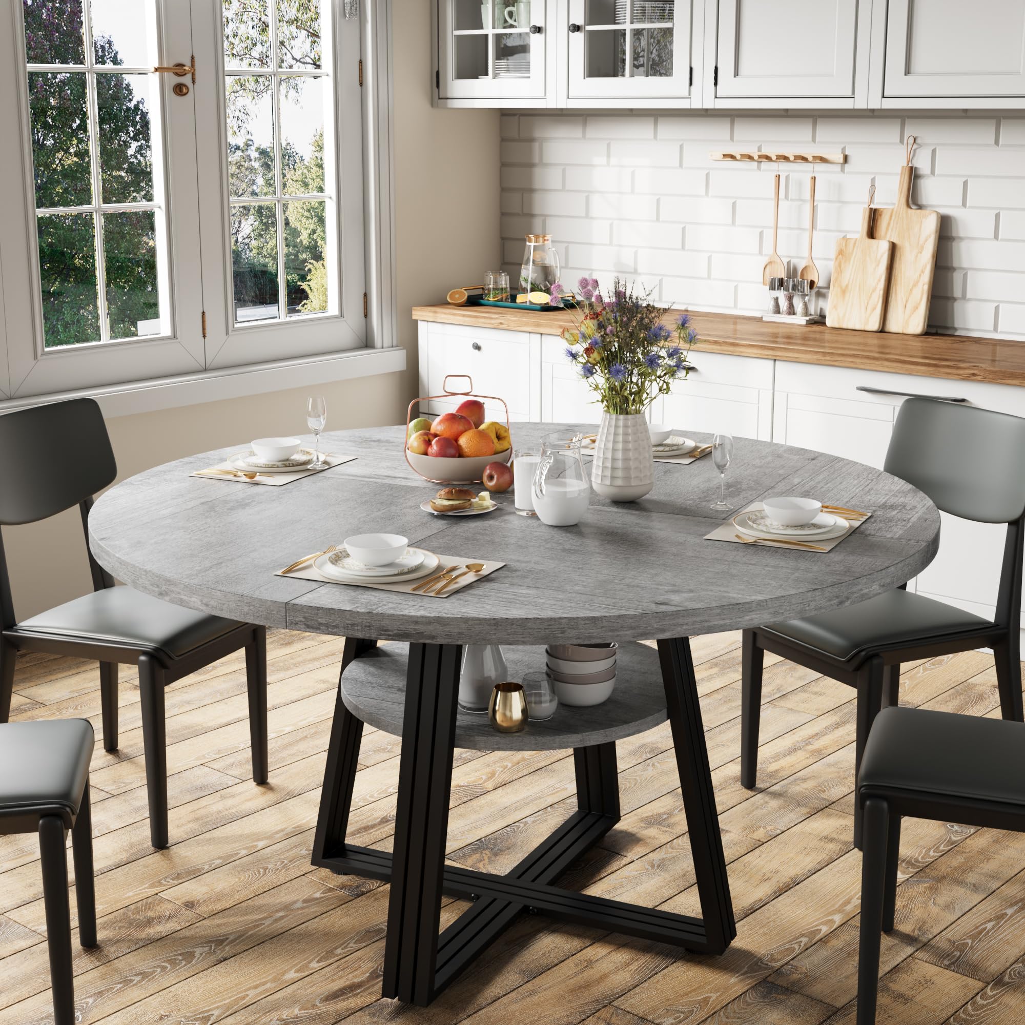 Photo 1 of ** ONLY TABLE**
GarveeHome Round Dining Table for 4-6, 47.2 in Farmhouse Kitchen Table with Storage, Circle Dinner Tables for Kitchen, Dining Room, Living Room, Meeting Room, Apartment, Grey