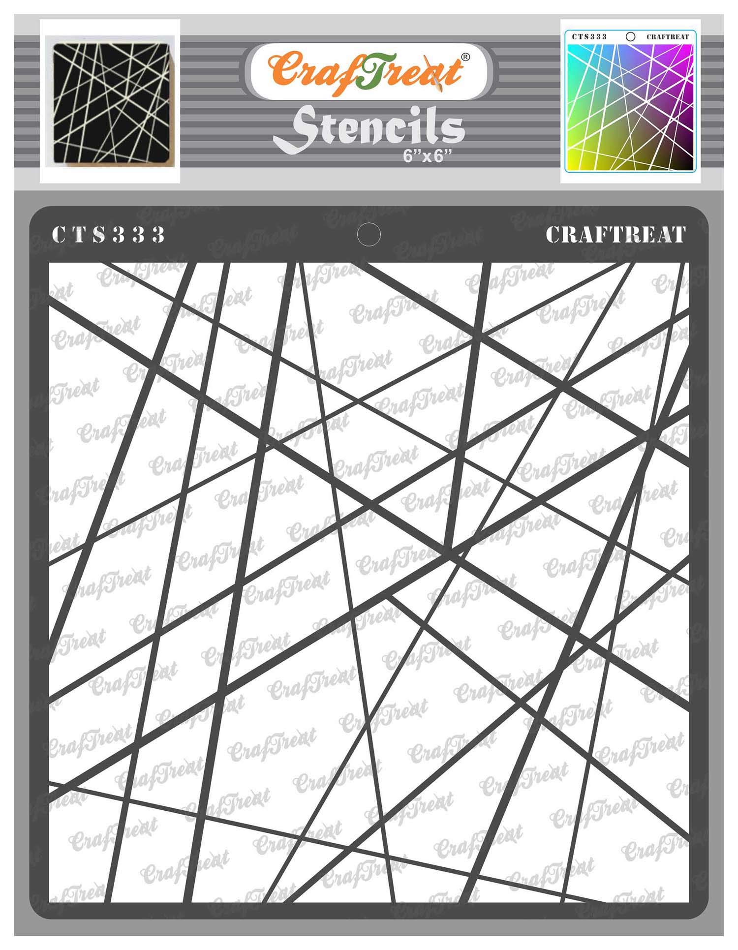 CrafTreat Reusable Geometric Stencils for Painting on Wood, Wall, Tile, Canvas, Paper, Fabric and Floor - Asymmetrical Lines Stencil - 6x6 Inch - DIY Art and Craft Stencils