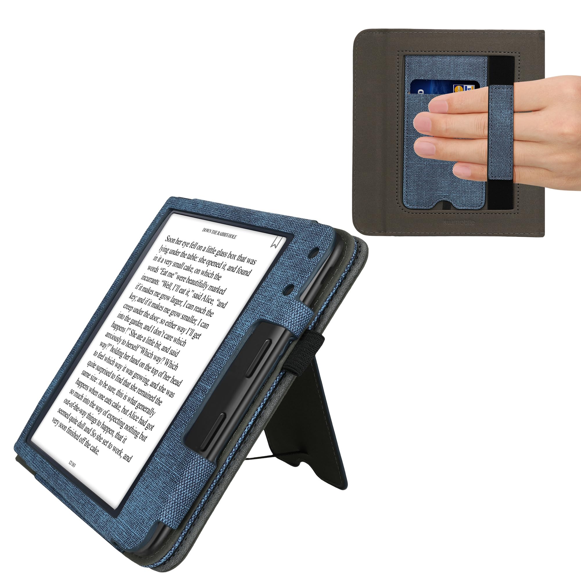 kwmobile Cover Compatible with Kobo Libra Colour Cover - Faux Leather/Suede Case with Stand - Dark Blue/Dark Grey
