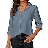 YAMANMAN Womens Button Down Shirt Long Sleeve Classic Collared Tops Work Office Casual Chiffon Blouse