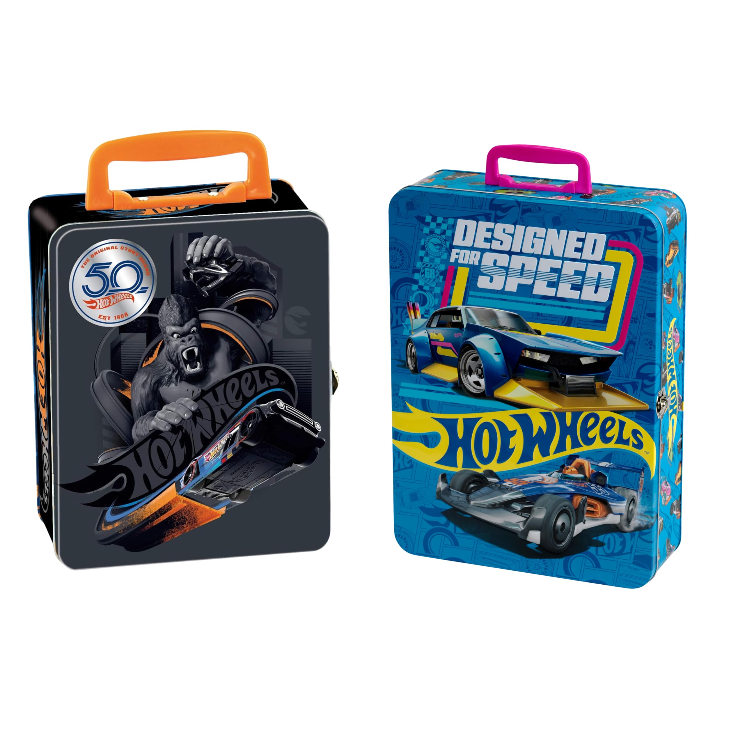 Theo Klein 2881 Hot Wheels Storage Case I Metal SuitCase for up to 50 Cars I Practical Compartments I Dimensions: 37.5 cm x 26 cm x 8.5 cm I Toy for Children Aged 3 Years and up Multi - Colored