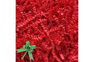 BOXHOME Shred Paper Filler (1LB) Crinkle Cut Paper for Wrapping & Filling Gift Basket Gift Boxes, Red-Decoration Raffia Contains Bow