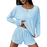 Ekouaer 3 Piece Waffle Knit Lounge Set for Women, Long Sleeve and Cami Top with Shorts Pajama Sets for All Seasons
