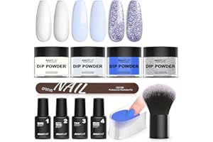 MAGYCAT Dip Powder Nail Kit Starter 4 Colors Stately Navy Blue Dipping Powder Liquid Set With Base&Acti-Vator Top Coat Brush Saver For Nail Dip Art DIY Kit At Home
