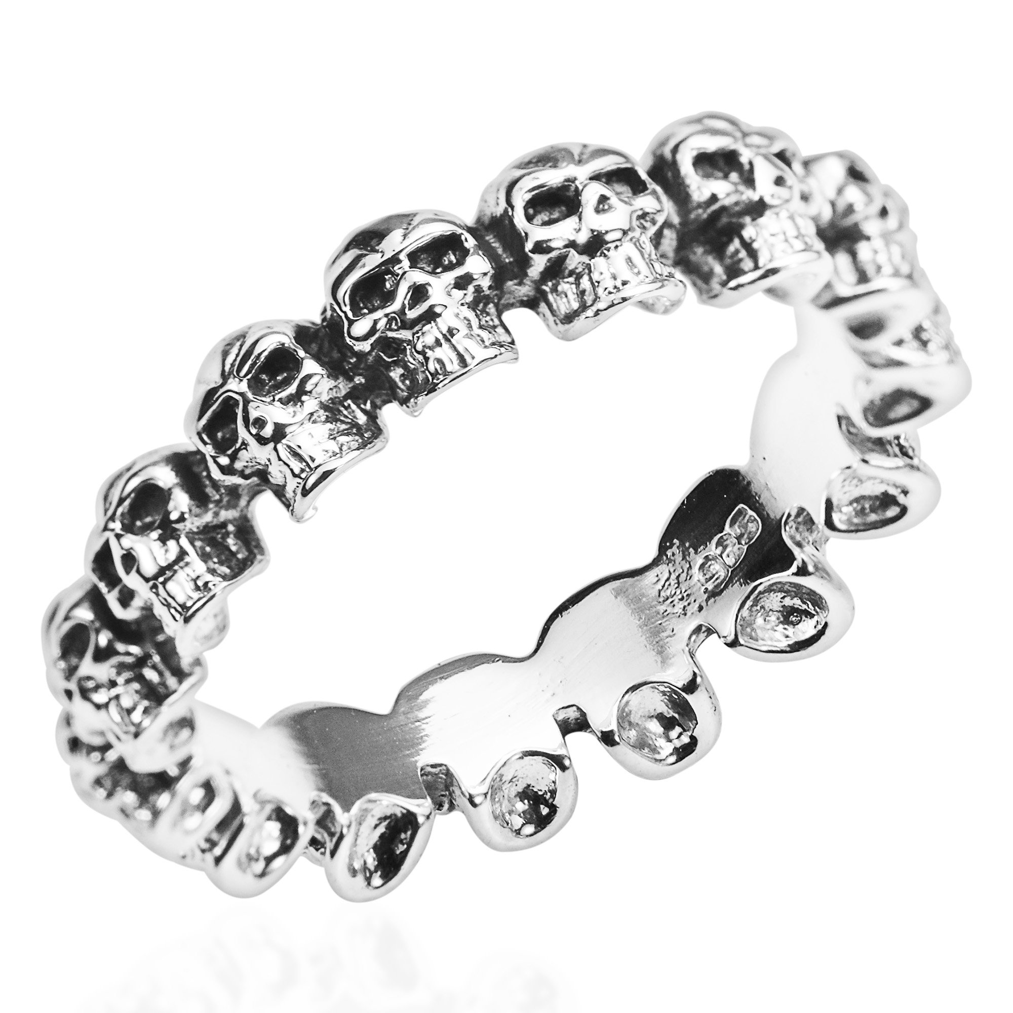 AeraVida Punk Mini Skulls Around Band .925 Sterling Silver Ring. (7)