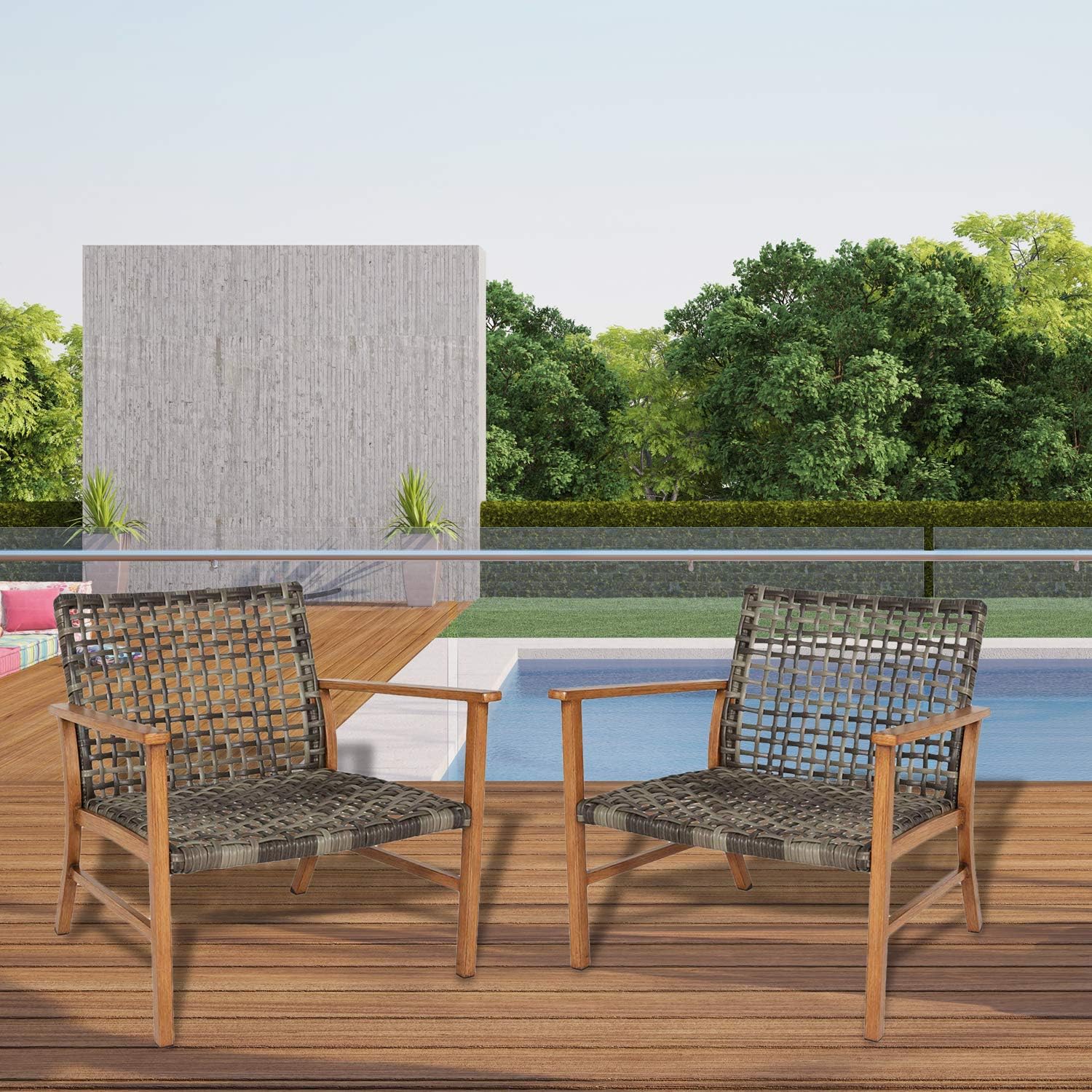 Amazon Com Ulax Furniture Outdoor Club Chairs Patio Open Weave All Weather Wicker Deep Seating Chairs Kitchen Dining