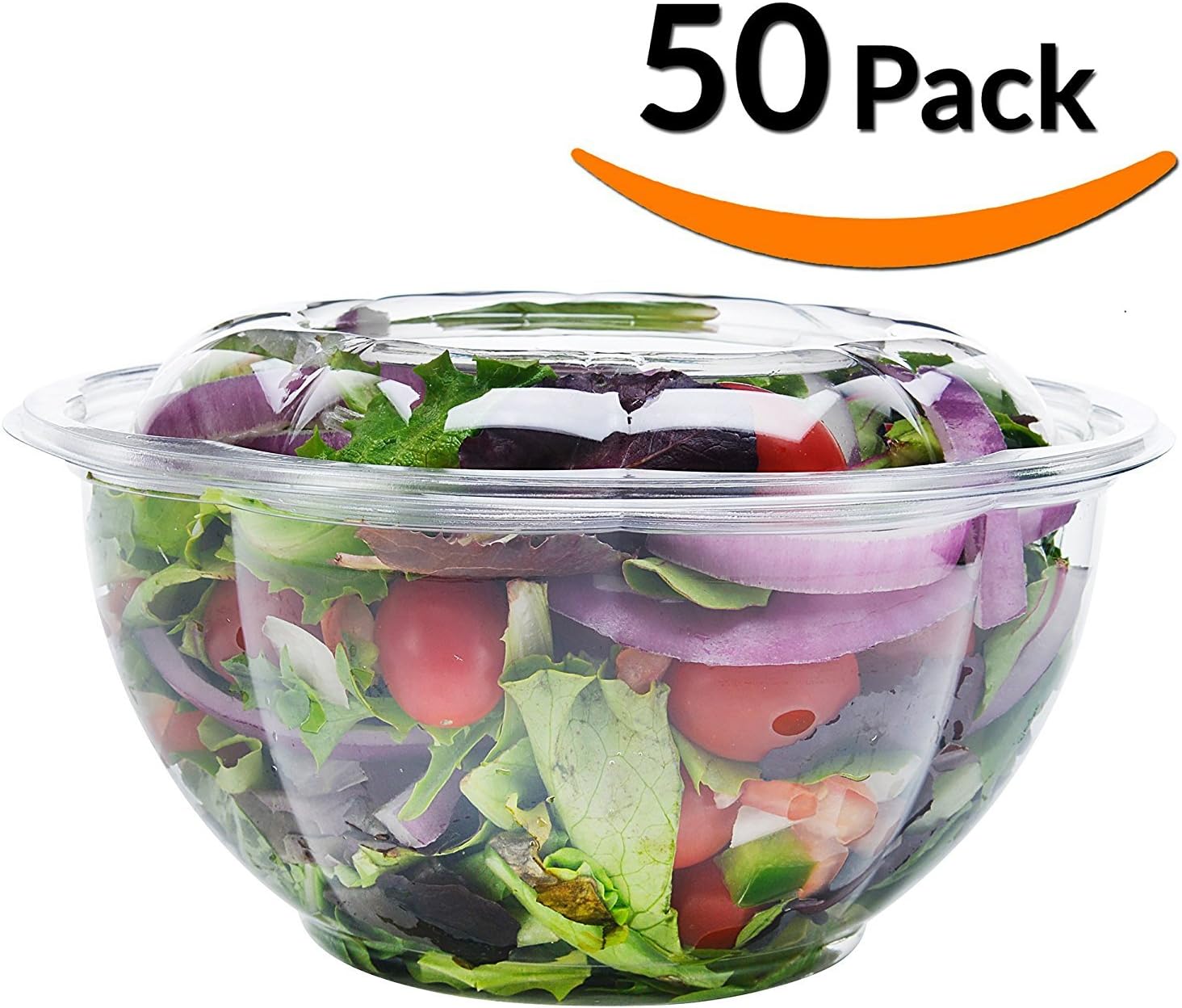 Jfoil Salad To-Go Containers, 32oz, 50 Pack - Clear Plastic Disposable Salad Bowls with Lids,