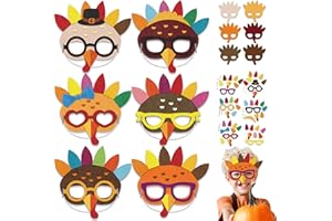 Qyeahkj 126pcs Thanksgiving Turkey Mask Craft Kit, Fall Felt Foam Bulk DIY Crafts for Kids Ages 3-5, 4-8, 8-10, Thanksgiving Party Activity (Makes 14)