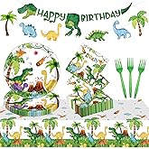 Dinosaur Birthday Party Supplies - Dinosaur Tableware Set for 20 Guests, Includes Banner, Tablecloth & Tableware for Theme Party Decorations Baby Shower