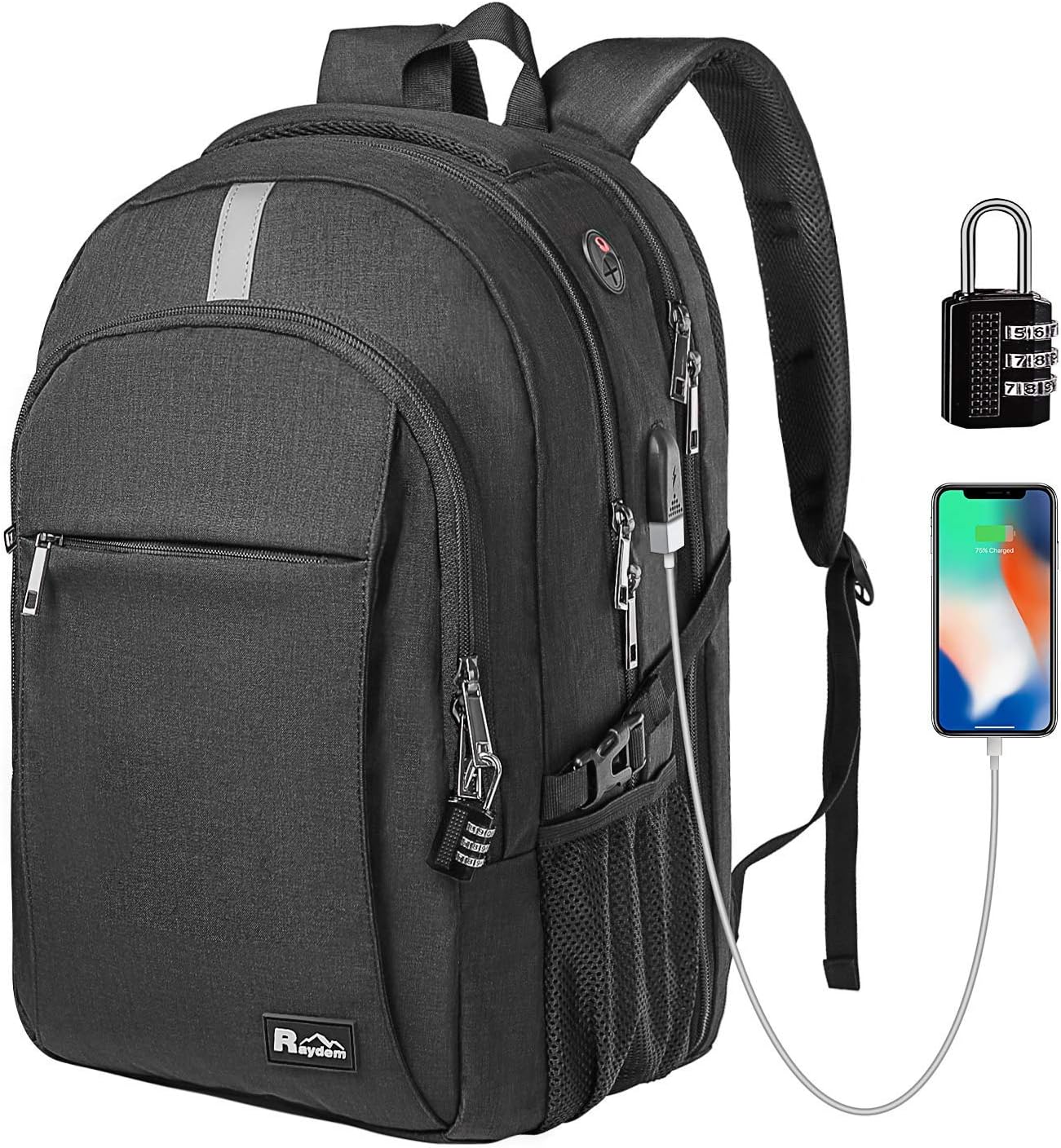 Business Laptop Backpack 15.6 Inch, TSA Friendly Durable Anti Theft Travel Backpack with USB Charging Port/Combination lock, Water Resistant College School Computer Bag for Women&Men Fits 15.6" Laptop