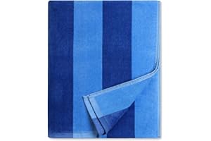 cabanana Large Beach Towel Oversized - Cotton Velour 35 x 70 Inch Blue Striped Terry Pool Towel, Cabana Soft Swimming Towel for Adults Women Men (Blue)