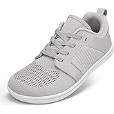 mysoft Women’s Wide Toe Box Barefoot Shoes –Zero Drop Minimalist Sneakers with Removable Insole for Bunions, Walking & Training Light Grey
