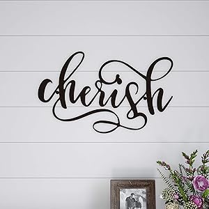 Lavish Home Metal Cutout-Cherish Wall Sign-3D Word Art Home Accent Decor-Perfect for Modern Rustic or Vintage Farmhouse Style