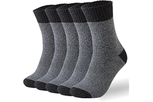 Josnown Warm Socks for Men, 5 Pairs Thick Thermal Winter Cozy Crew Boot Socks for Cold Winter, One Size 7-12