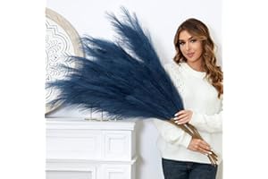 YXZZWL 6 PCS Faux Pampas Grass Large 45"/115CM Tall Big Artificial Pompous Grass Fake Pompass Branches Plants Fluffy Flower Floor Vase Filler for Home Boho Decor (Blue)