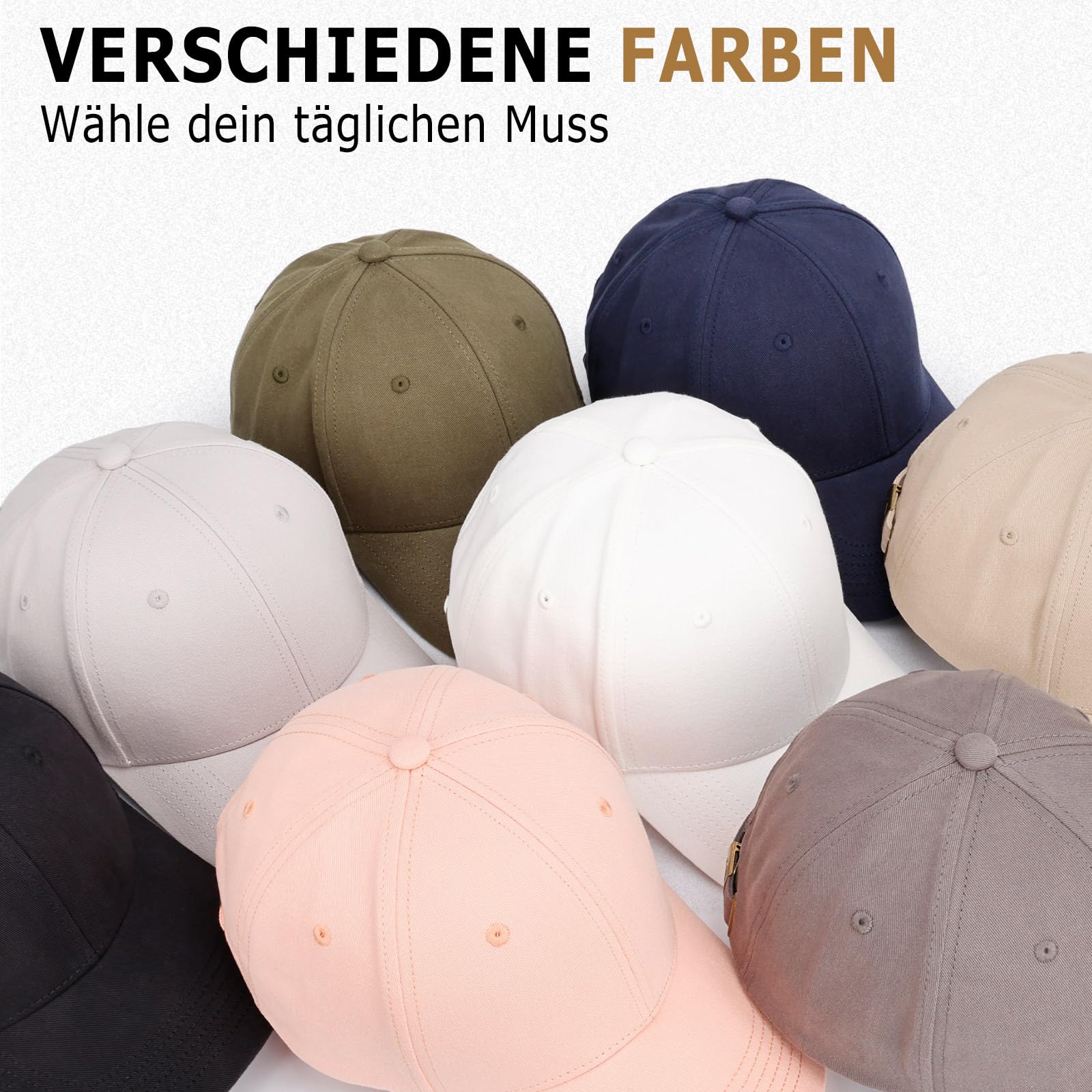 HASAGEI Baseball Cap Herren Damen 100% Baumwolle Basecap Verstellbar Baseball Kappe Reine Farbe Baseboard Baseballkappe für Tennis Golf Reisen Geschenkidee 7
