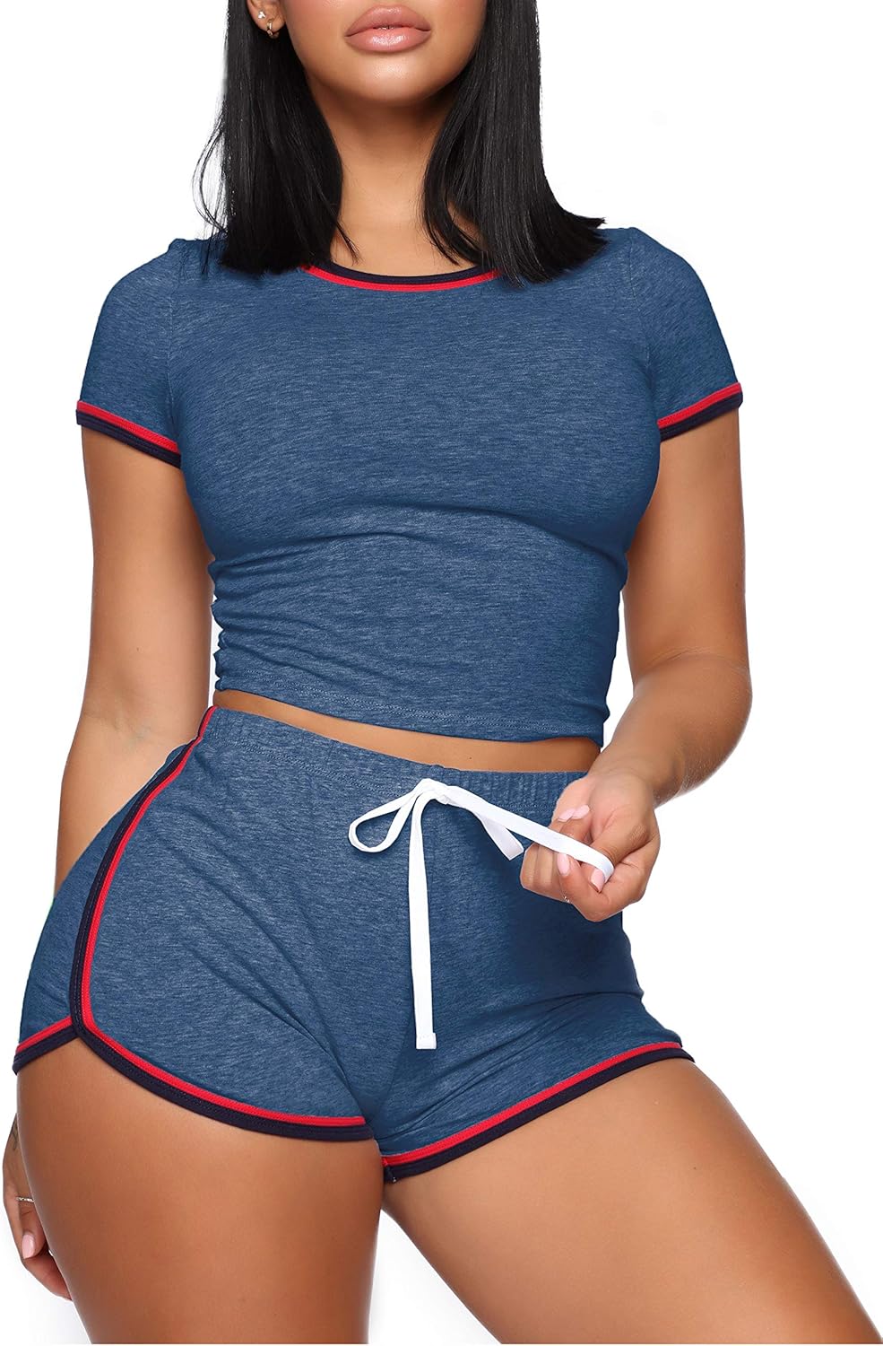 WIHOLL Womens Casual 2 Piece Short Sleeve Outfits Sets Summer Sexy Active Tracksuits: Clothing