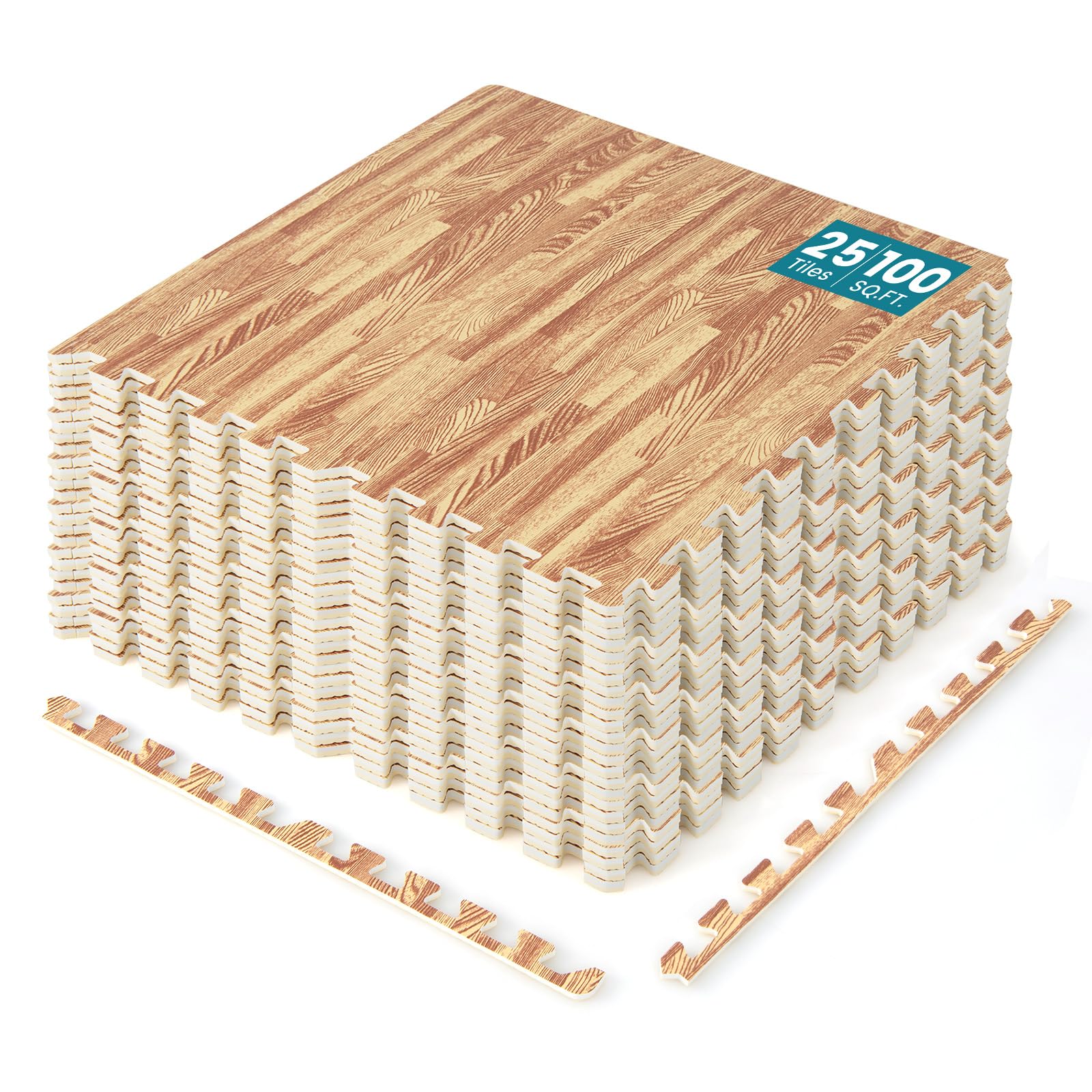 Happygrill Interlocking Wood Grain EVA Foam Floor Tiles