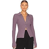 ZAFUL Women's V Neck Button Down Ribbed Sweater Cardigan Long Sleeve Polo Collar Slim Knitted Pullover