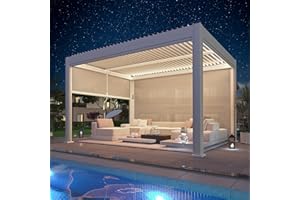 YOLENY Electric Louvered Pergola 10x13, Solar and Electric Powered, Integrated LED and Side Screens, Full Aluminum Frame and Louvers, Adjustable Rainproof Roof for Outdoor Living, White