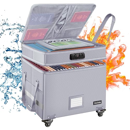 DocSafe Fireproof Document Box with Lock,2-Layer File Box with Wheels ...