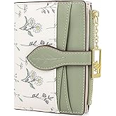 Busnos Women's Wallet Small Wallets for Women Cute Flower Ladies Women's Wallets Green Bifold Wallet Womens With Zipper Coin Pocket Purses Card Holder for Women