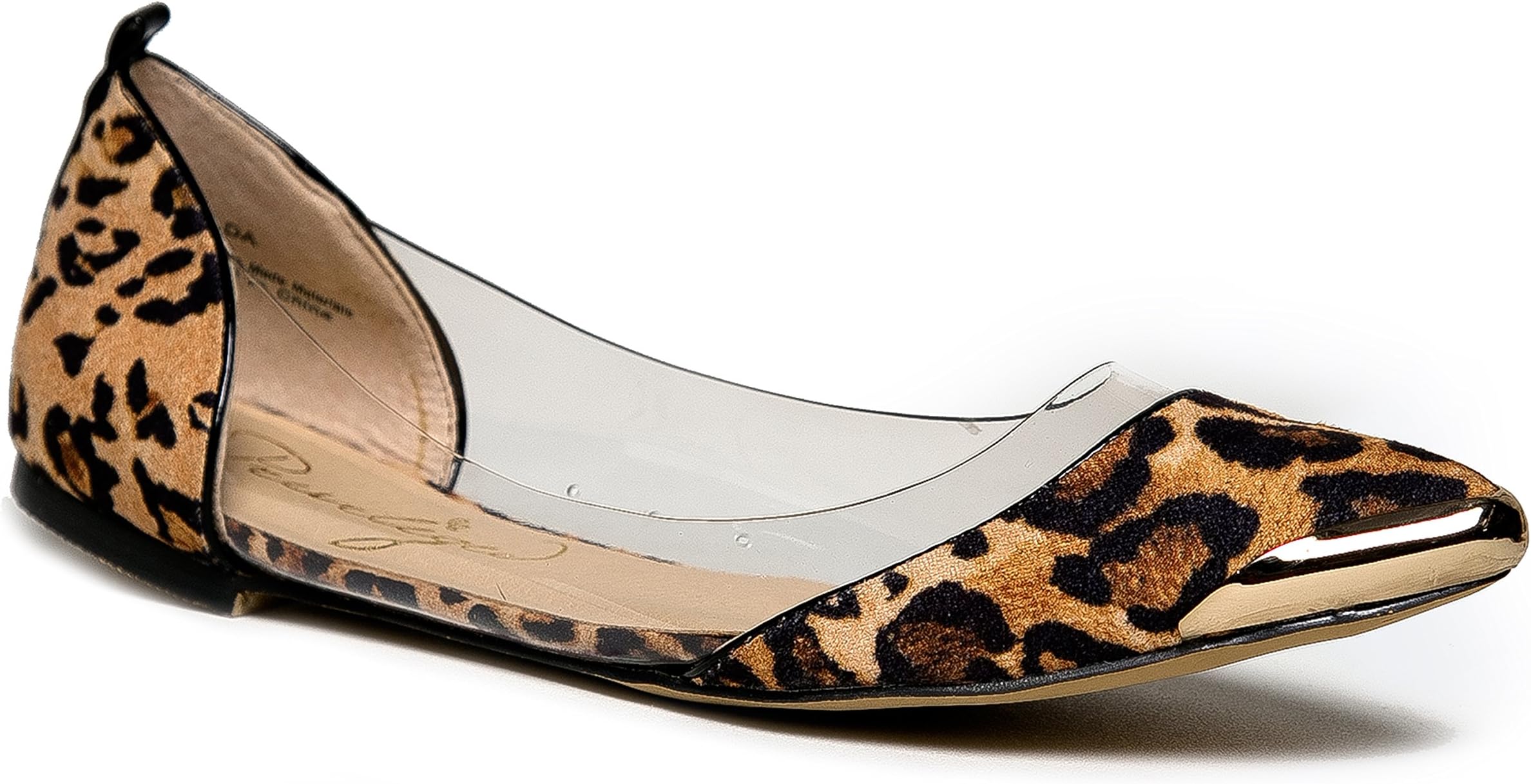 Privileged Elda Leopard Clear Transparent Pointed Toe Metal Tip Ballet Flat
