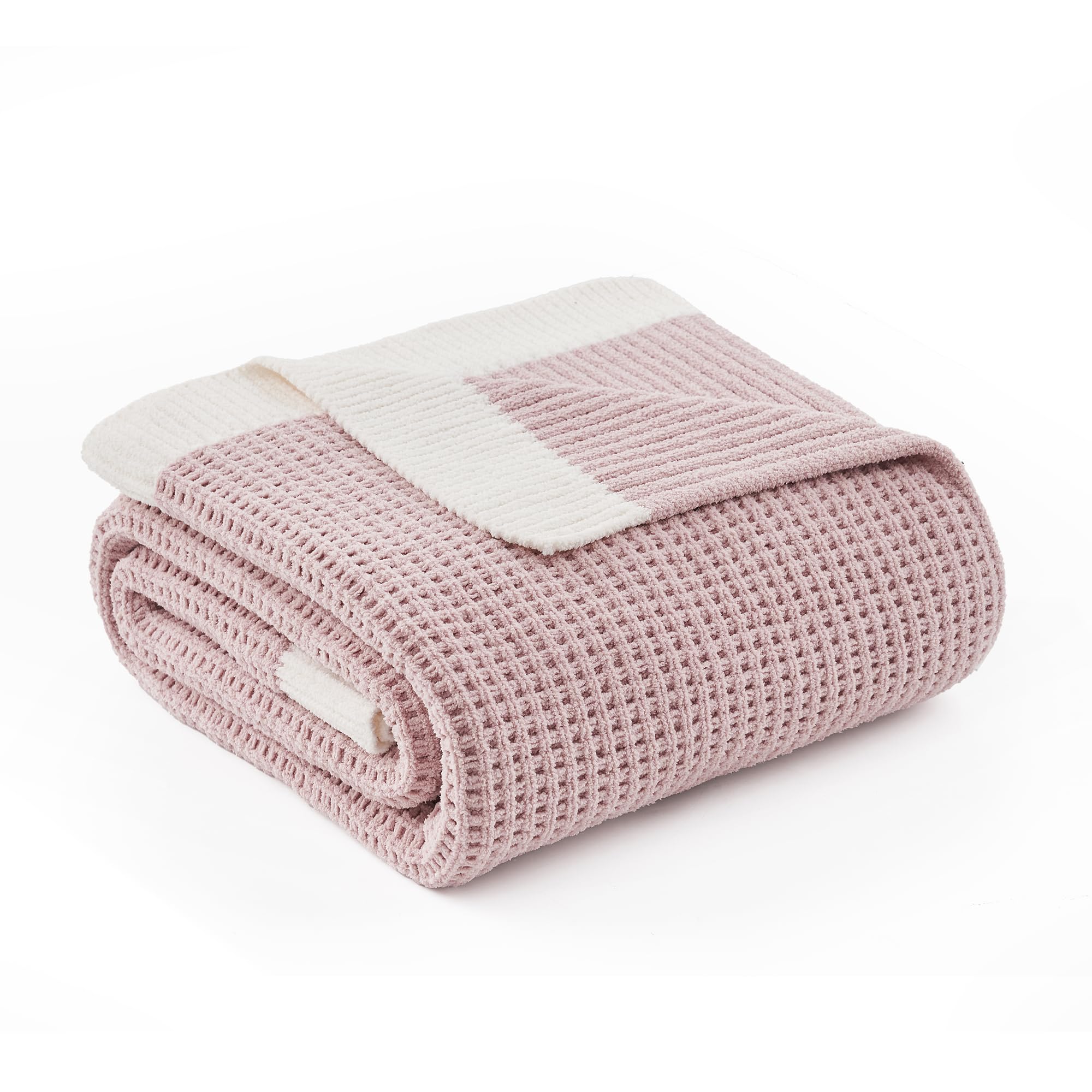 Amélie Home Chenille Throw Blanket, Soft Cozy Waffle Throw for Couch & Sofa, Warm Yet Lightweight, Breathable All-Season Throws for Women Men, Housewarming, Birthdays, 50"x60", Pink