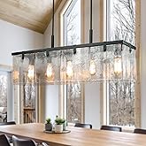 IKK Modern Textured Glass Chandeliers for Dining Room, 37" Rectangular Island Light Fixture, Rectangle Farmhouse Lighting for
