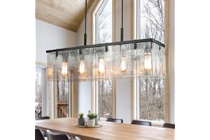 IKK Modern Textured Glass Chandeliers for Dining Room, 37" Rectangular Island Light Fixture, Rectangle Farmhouse Lighting for Kitchen Island, Living Room, L37 x W9.8 x H9.5.