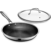 HexClad Hybrid Nonstick 10-Inch Fry Pan with Tempered Glass Lid, Stay-Cool Handle, Dishwasher and Oven Safe, Induction Ready,