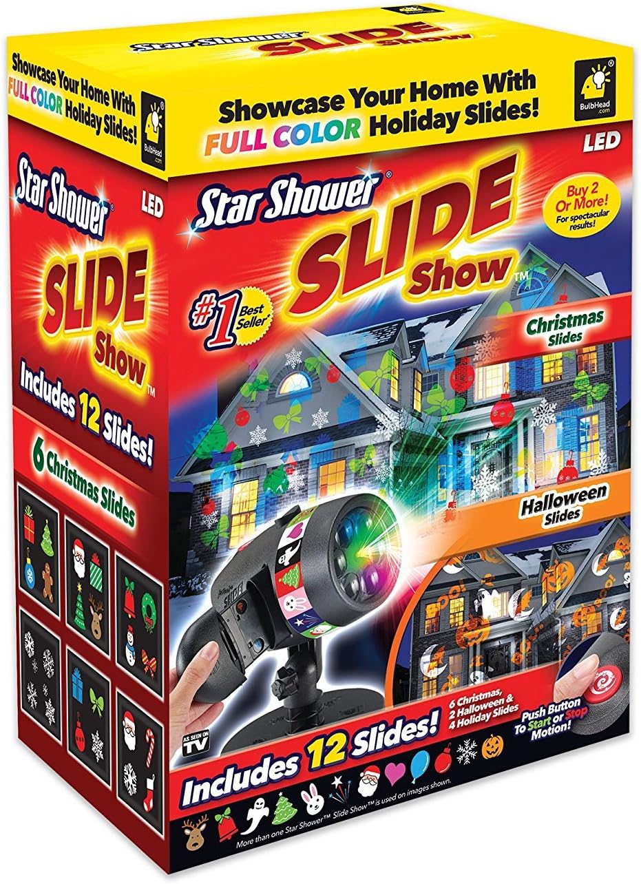 Star Shower Slide Show Projector Includes 12 Slides: 6 Christmas, 2 Halloween & 4 Holiday Slides (1 Pack)