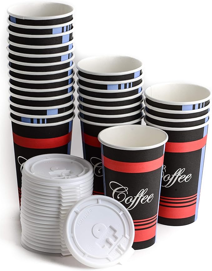 Restaurant Grade 16 Oz Paper Coffee Cups with White Lids