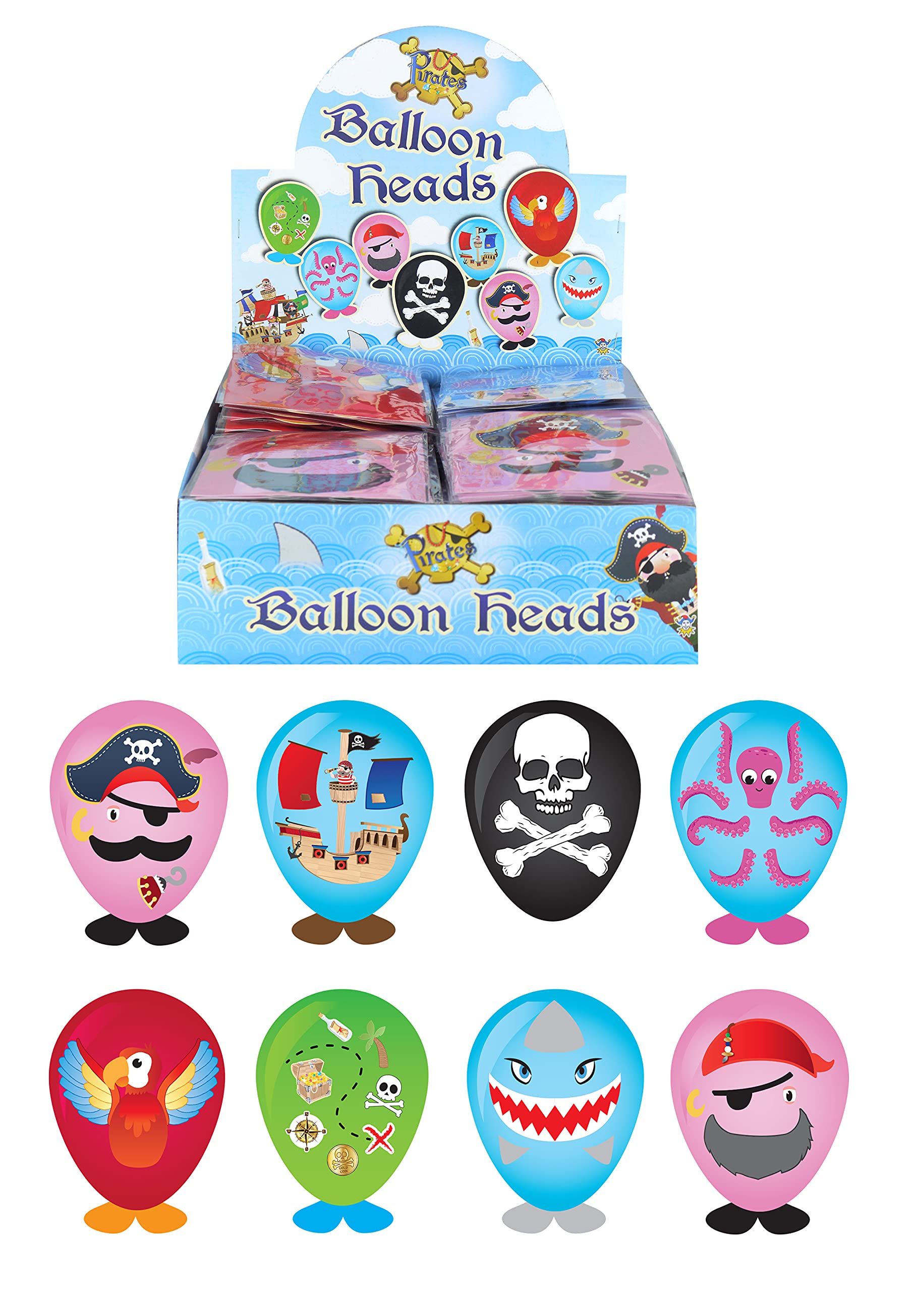 HENBRANDT 8 x Assorted Pirate Balloon Heads Shark Jolly Roger Pirate Ship Balloons Kids Party Favour Loot Bag Filler for Boys and Girls