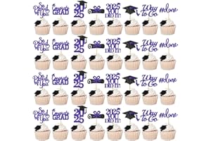 TTDQ 40Pcs Purple Graduation Cupcake Toppers 2025, Graduation Decorations Class of 2025,Graduation Picks for Congrats Party Decorations