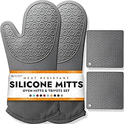 HOMWE Silicone Oven Mitts and Pot Holders, 4-Piece