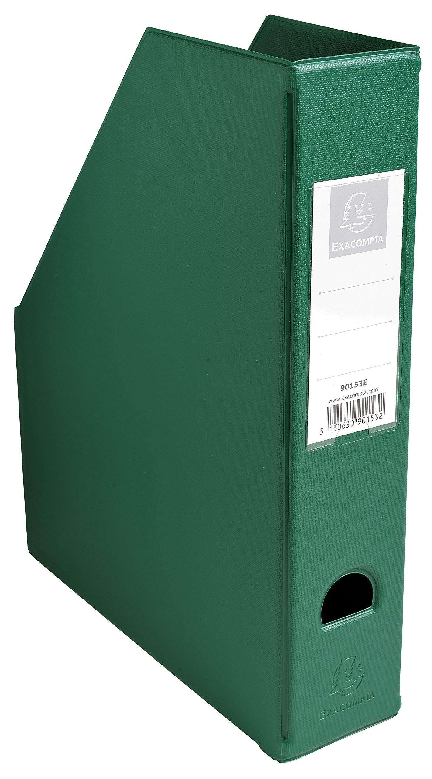 Exacompta - Ref 90153E - PVC Magazine File - Suitable for Storing A4 Documents,70mm Spine, Construction from 2mm Rigid PVC, Finger Hole & Label on Spine -Dark Green