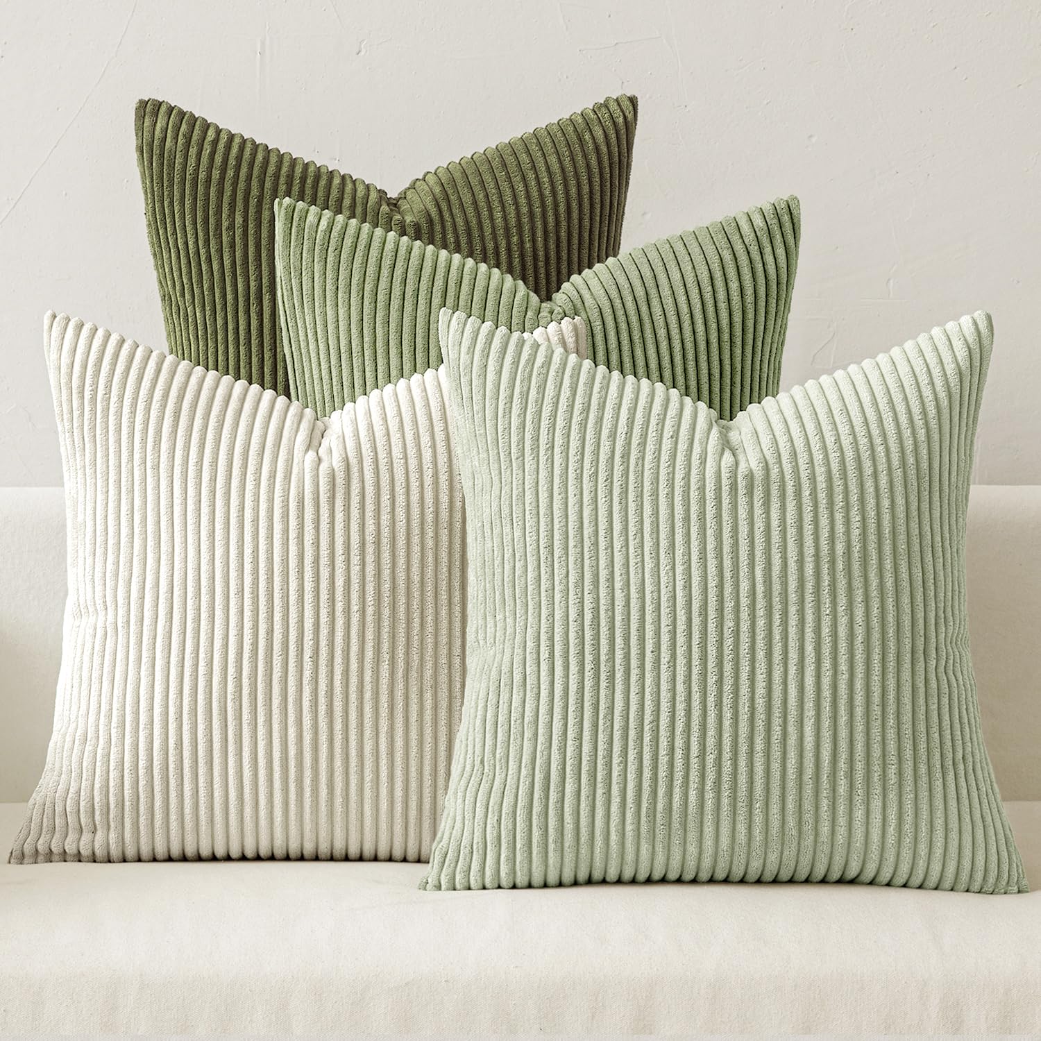 Photo 1 of MIULEE Christmas Decorative Throw Pillow Covers Set of 4 Summer Light Green Gradient Natural Earthy Modern Classic Soft Corduroy Cushion Covers for Sofa Couch Bed Living Room Home Decor 18x18 Inch
