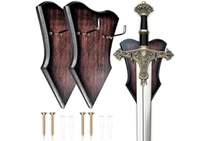 FLURSAILE Sword Plaque Wall Mount Vertical Sword Display Holder Adjustable Sword Stand for Bow Medieval Sword Dagger Axe (2pcs Medium Brown)
