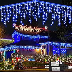 99ft Icicle Lights for Outside, Blue Christmas