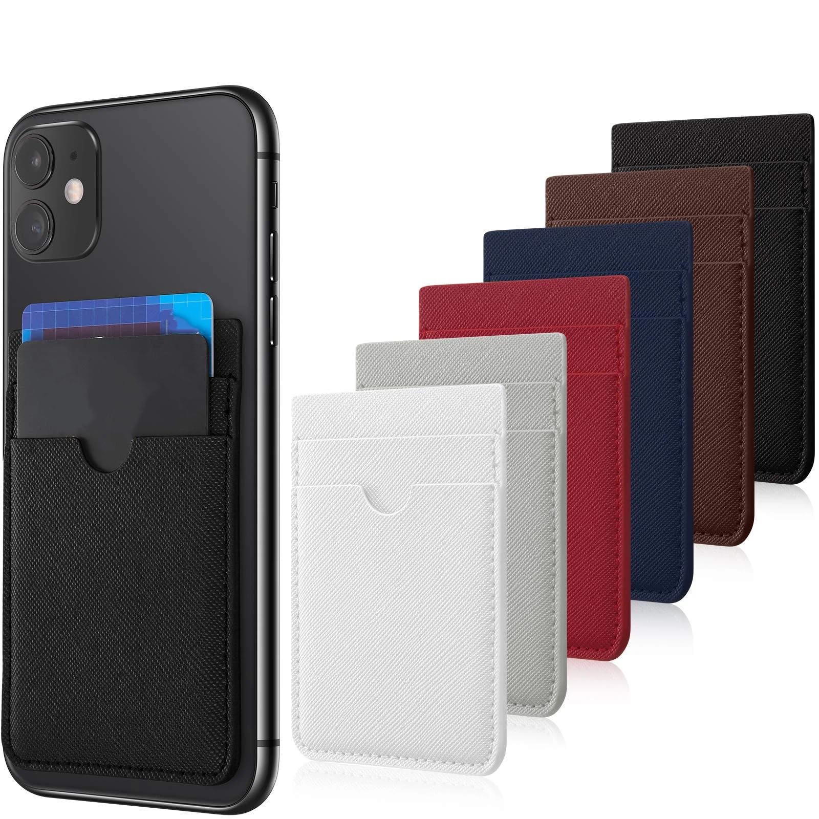 Weewooday 6 Pcs Phone Wallet RFID PU Leather Stick on Wallet Phone Card Holder for Case Check ID Business Card Credit Cards Compatible Works with Most Smartphones 2.6 x 3.8 in(Solid,Multi-Color)
