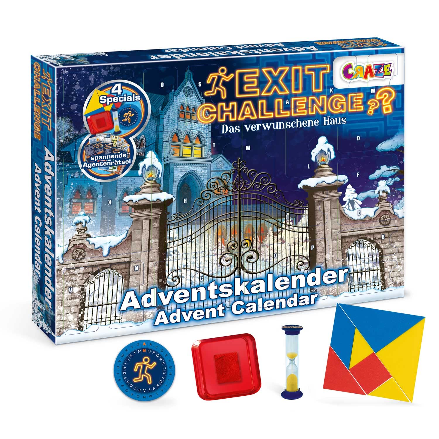 CRAZE Premium 24720 Christmas Advent Calendar 2020 EXIT Challenge Escape Game for Girls and Boys with exciting Content and Toys, Colorful German Language