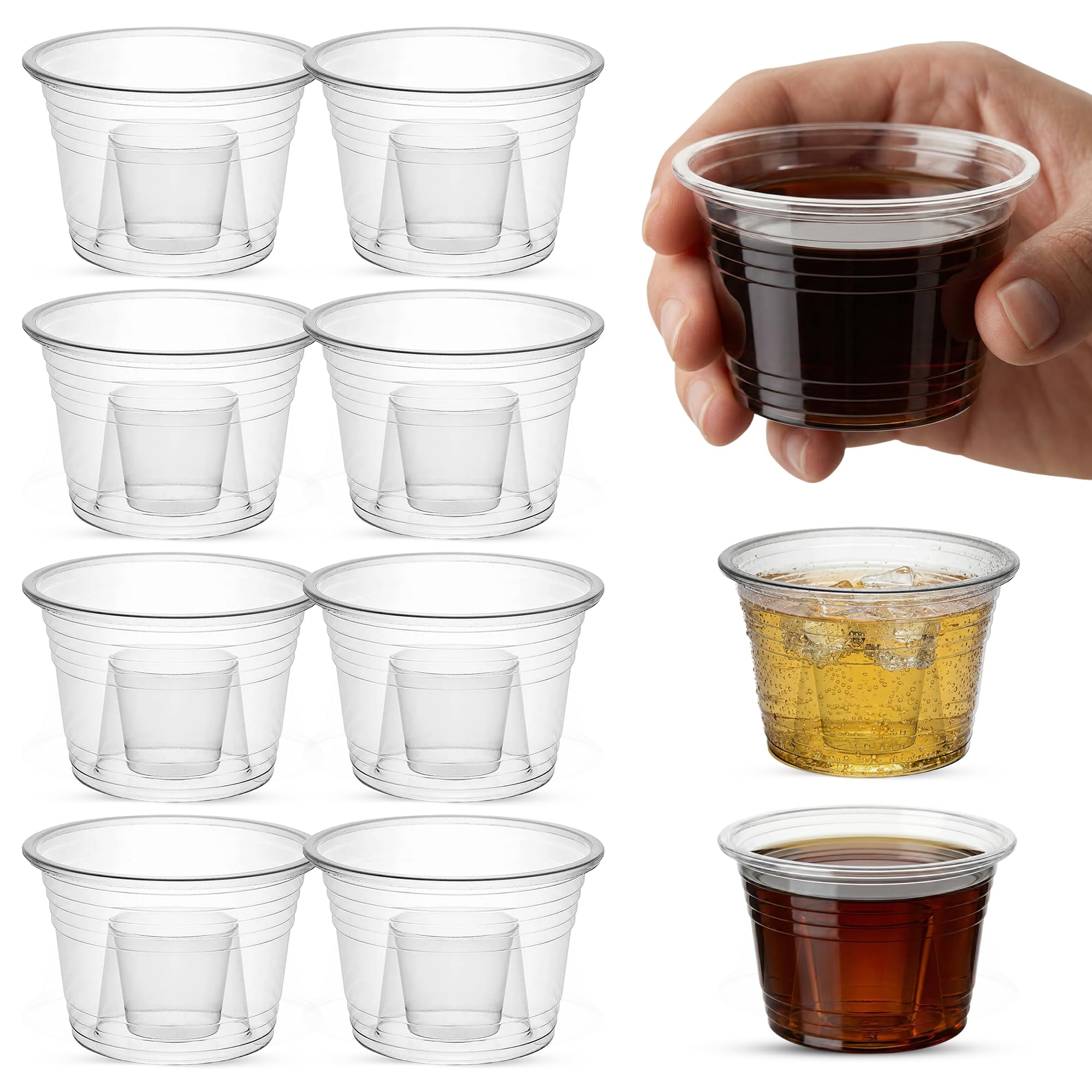 CHEF ROYALE 100x 25ml Plastic Shot Glasses - Strong & Durable Mini Reusable Party Cups for Sampling, Tastings, Events & Celebrations — image 1