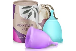 EcoBlossom Reusable Menstrual Cup Set - The Most Reliable Medical Grade Silicone Period Cups - Comfortably use for 12 Hours (2 Large Cups)